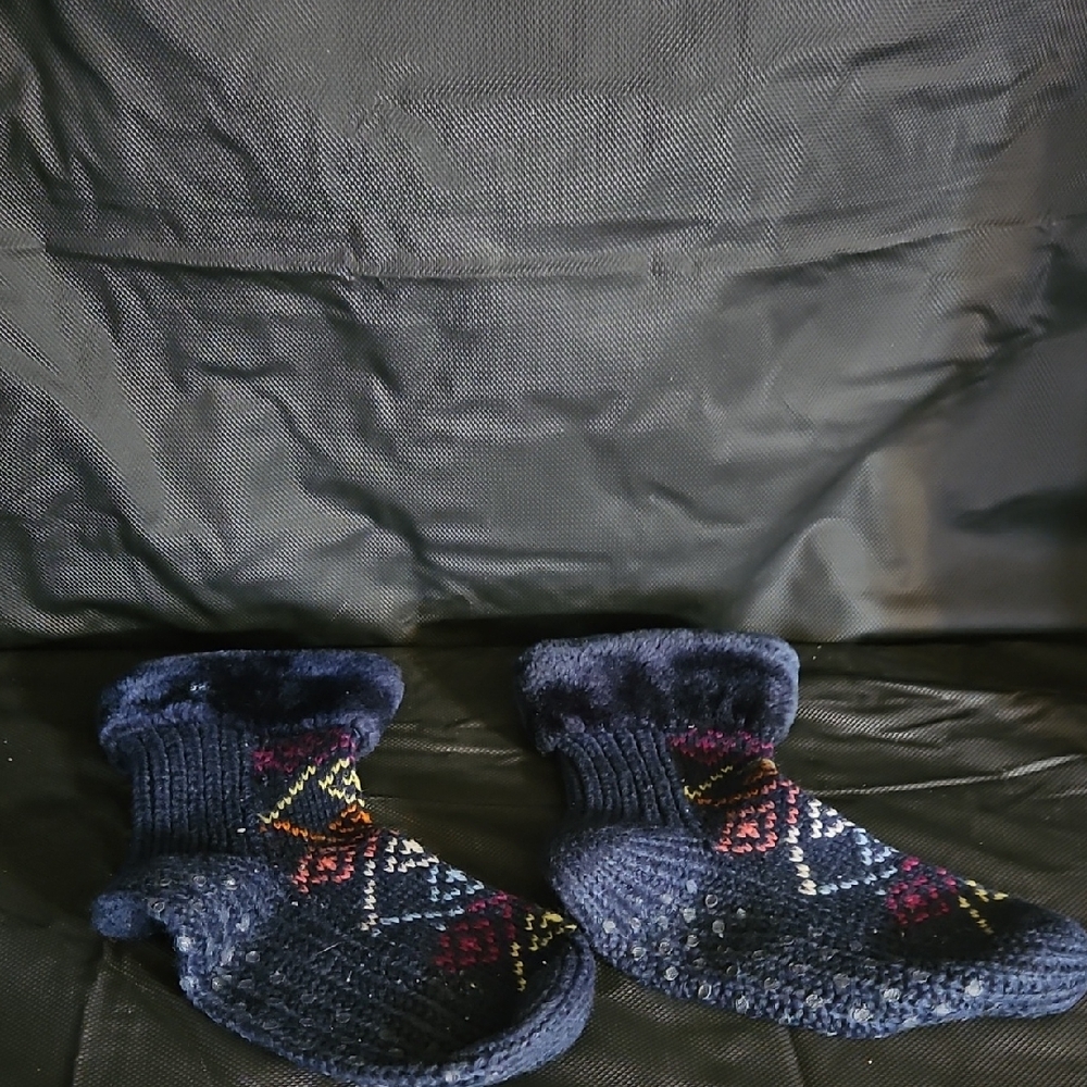 Cozy Knit Slipper Socks - Navy and Multicolor